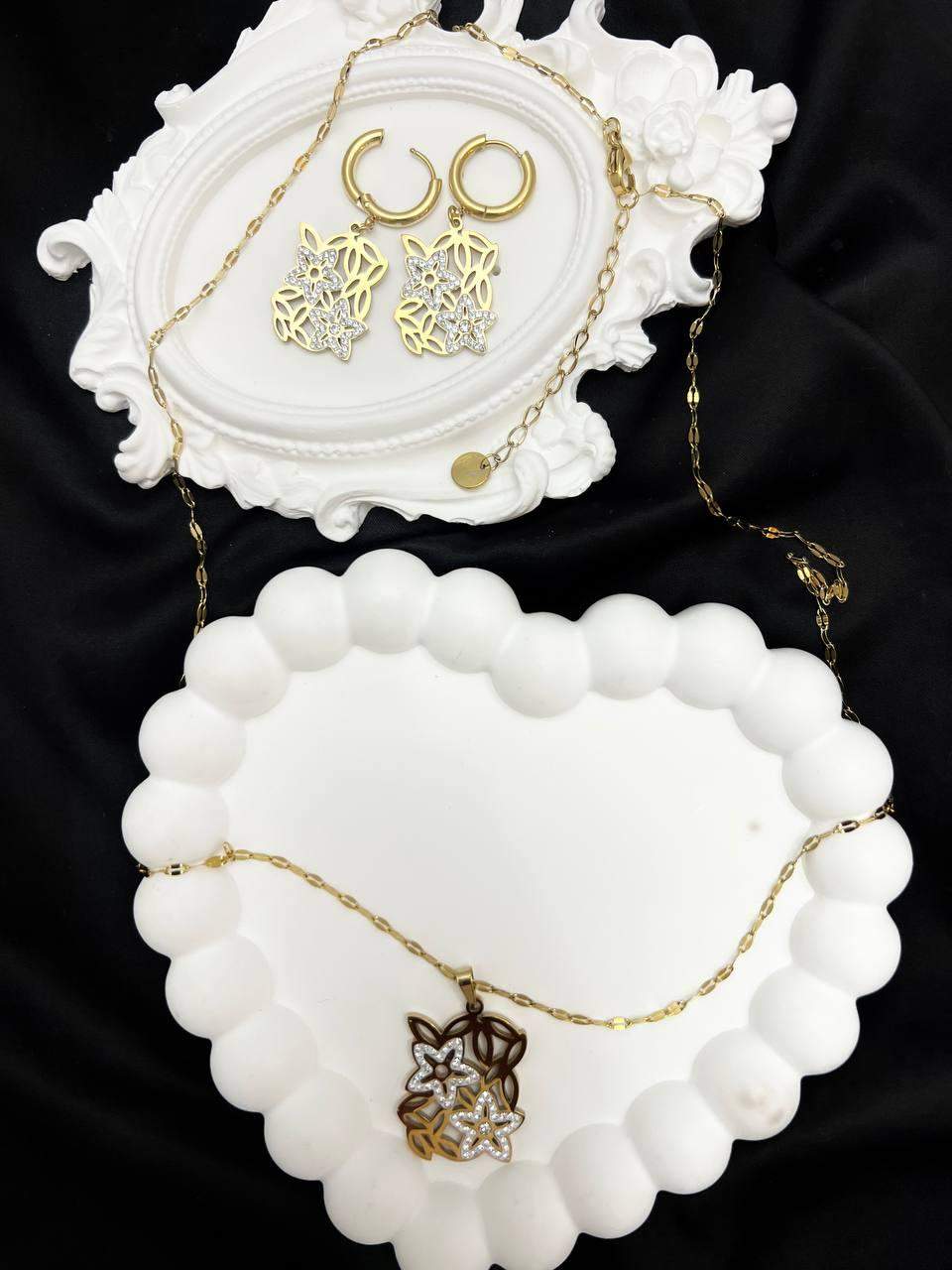 Komplet ze stali „Kwiatowy Luksus” z cyrkoniami