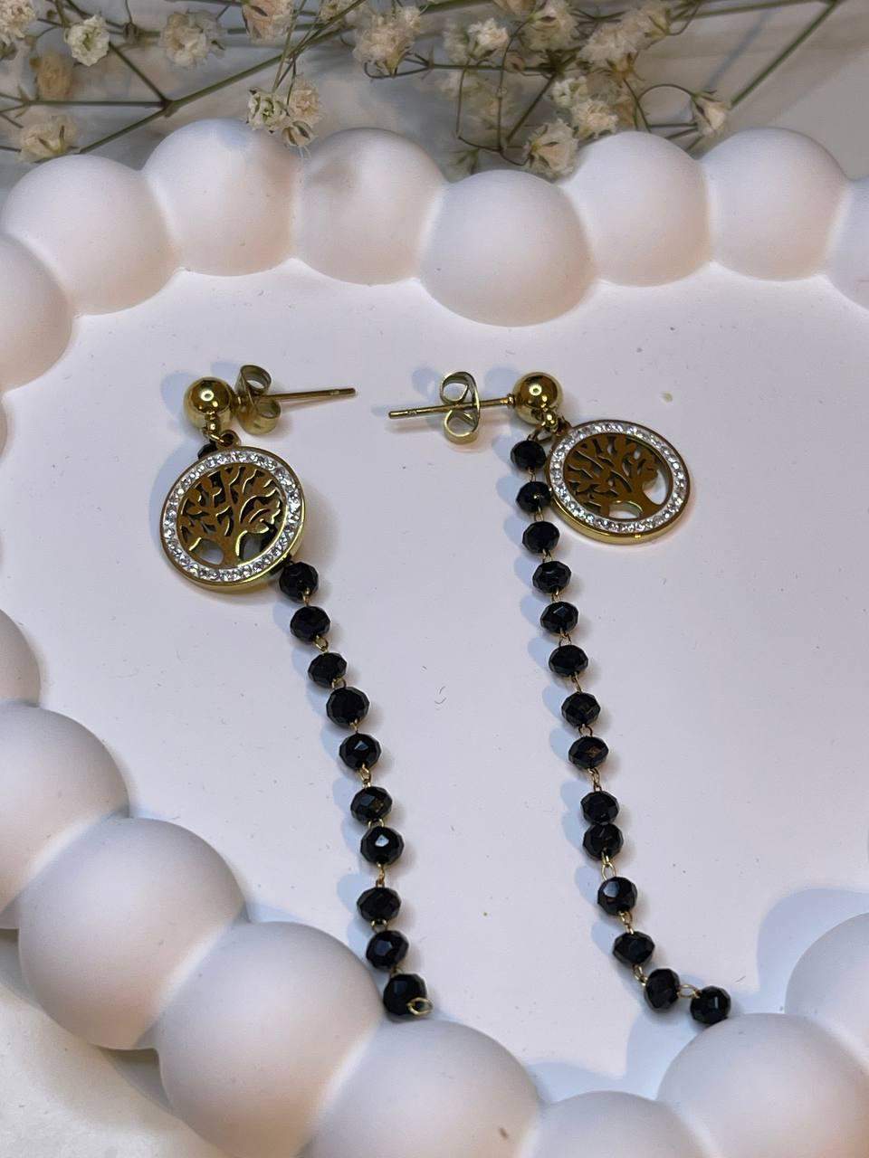 Kolczyki ze stali drzewo życia z kamieniem