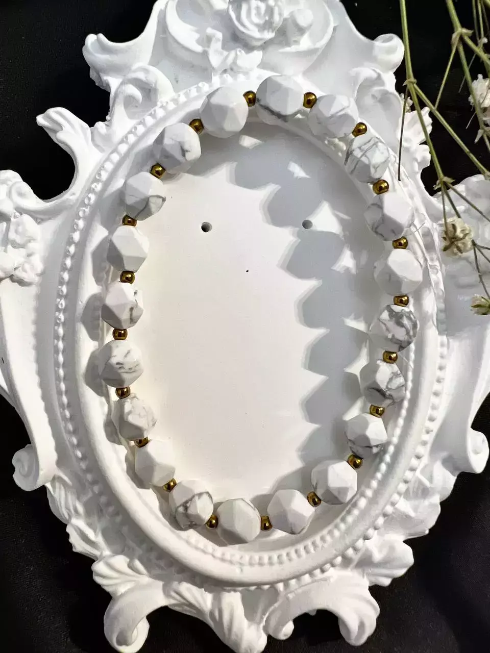 Bransoletka z Białego Howlitu i Hematytu „Spokój i Równowaga” 8 mm